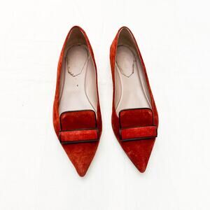 Ramona Red Suede Leather Pointy Loafer Toe Flat Shoes Size 10 Italy
